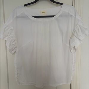 Maeve White Short Sleeve Ruffle-Sleeve Blouse